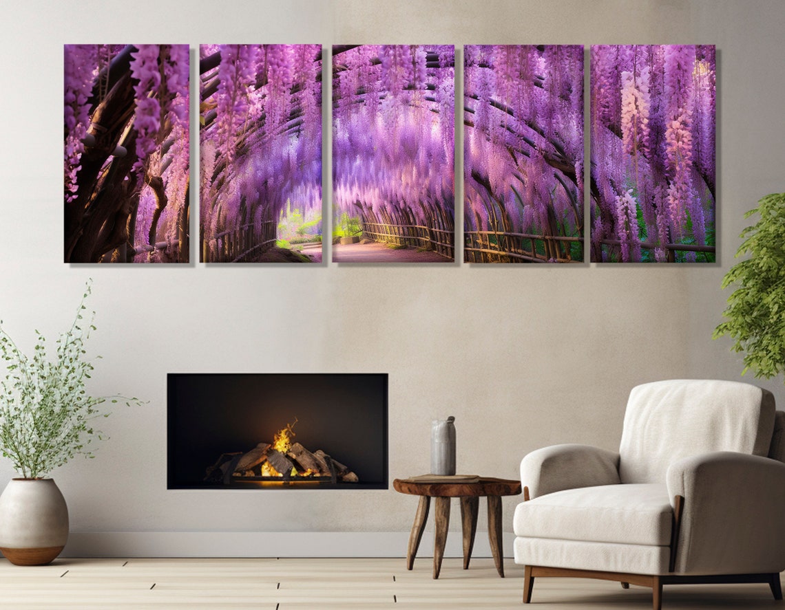 Wisteria Flower Tunnel In Japan Print Kawachi Fuji Gardens In Kitakyushu Painting Japanese Wall Art Framed And Ready To Hang - Image 3