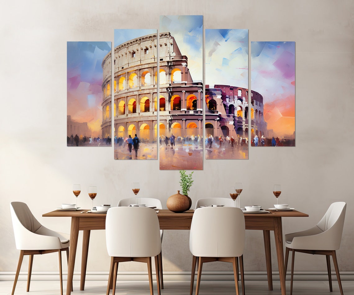 Rome Colosseum Sunset Abstract Crowd Italian Landmark Art Poster - Image 3