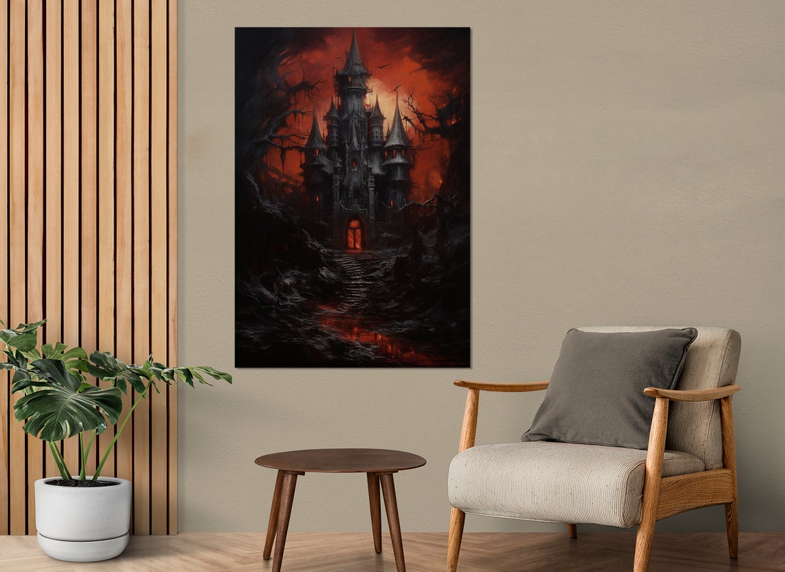 Dracula Castle Painting Gothic Print Bran Castle Painting Gothic Wall Art Framed Wall Art - Image 3