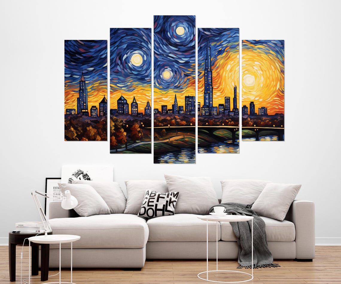 Oklahoma City Skyline Starry Night Style Van Gogh Painting Poster - Image 3