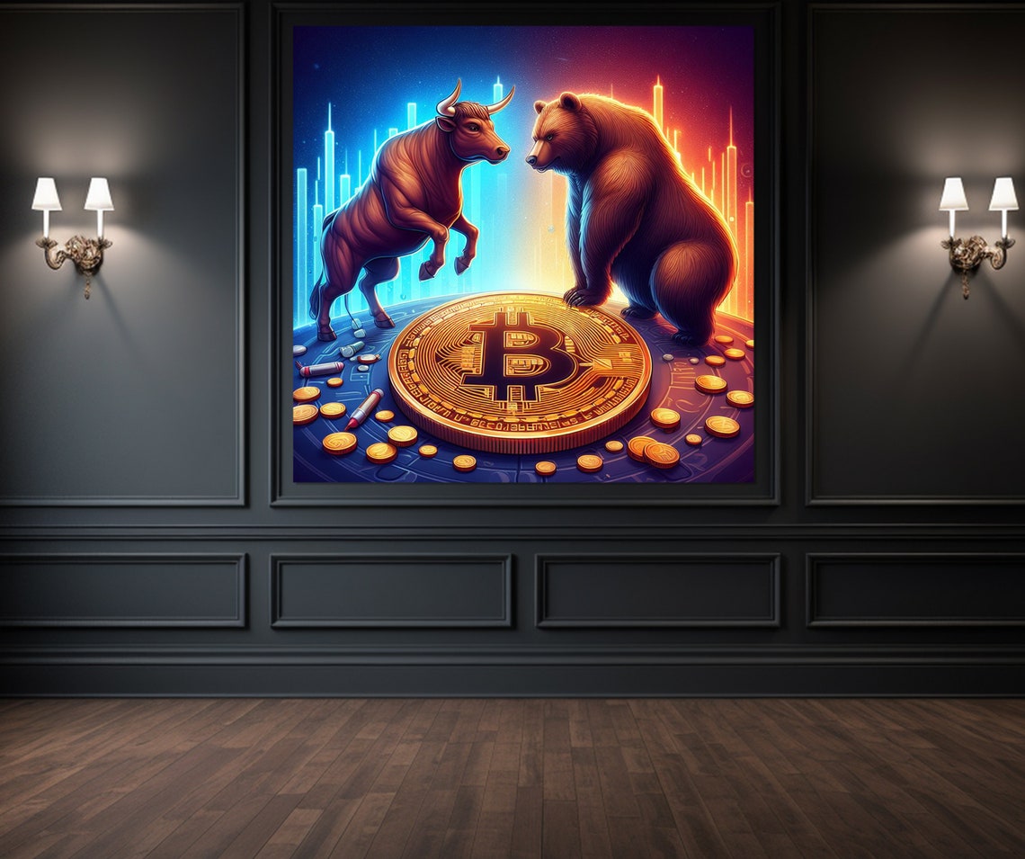 Bull Vs Bear Bitcoin Battle Crypto Market Trading Desk Wall Art - Image 3