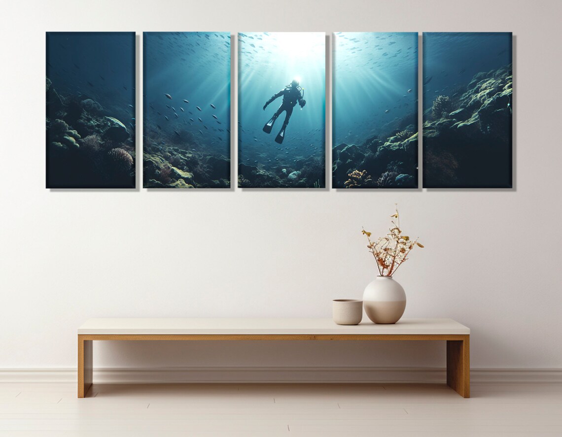 Diving Underwater Ocean Art Print, Diver Decor - Image 3