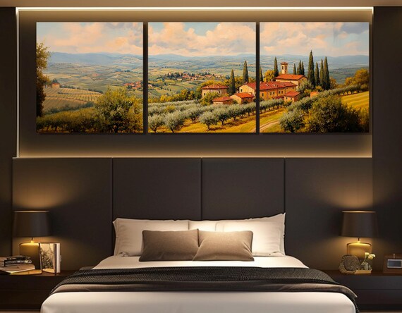 Olive Trees In Tuscany Painting Print Olive Grove In Italy Wall Art Panoramic Italy Scenic Italian Hills Landscape Ready To Hang