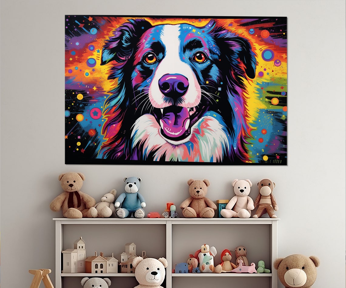 Border Collie Pop Art Colorful Cosmic Starry Background Dog Poster