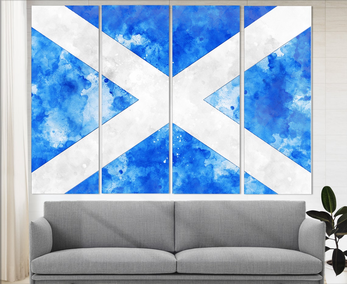 Scotland Flag Watercolor Blue Saltire Canvas Large Wall Art Poster - Image 3