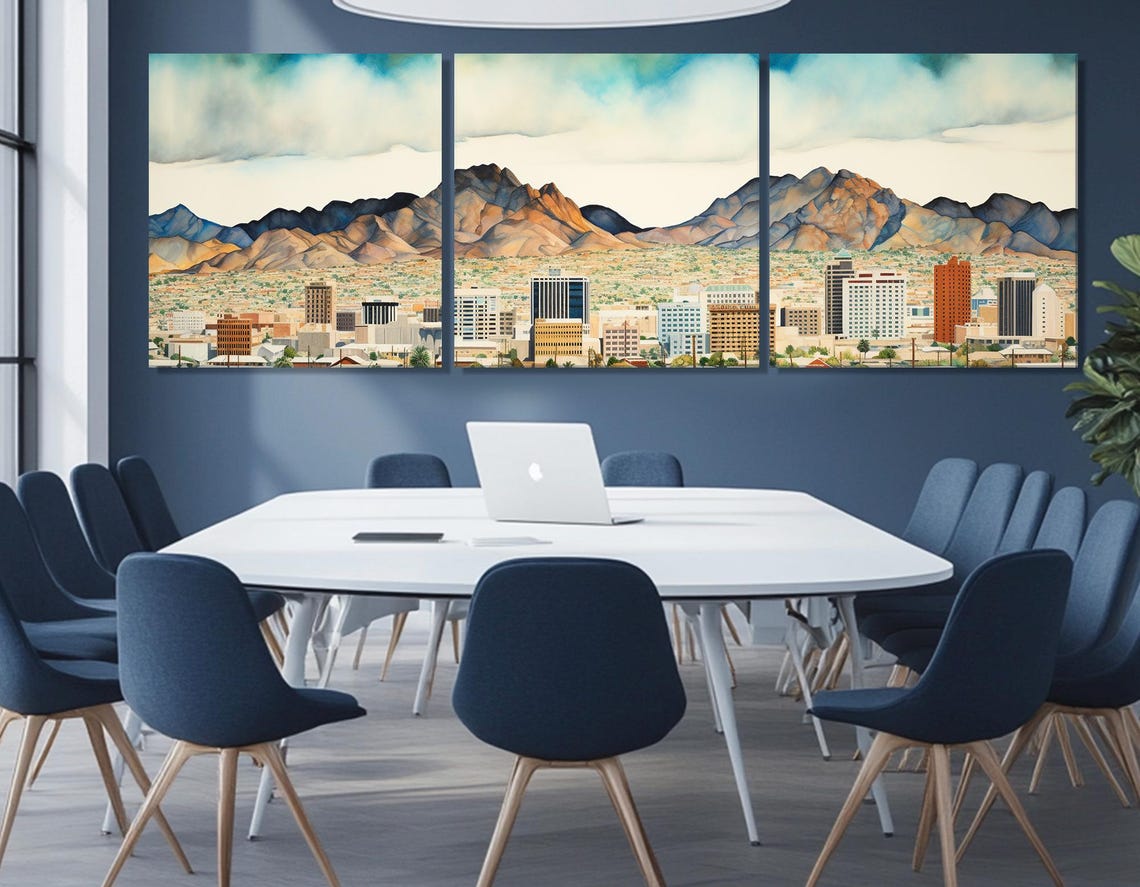 Misty El Paso Skyline With Franklin Mountains Watercolor Style Poster - Image 4