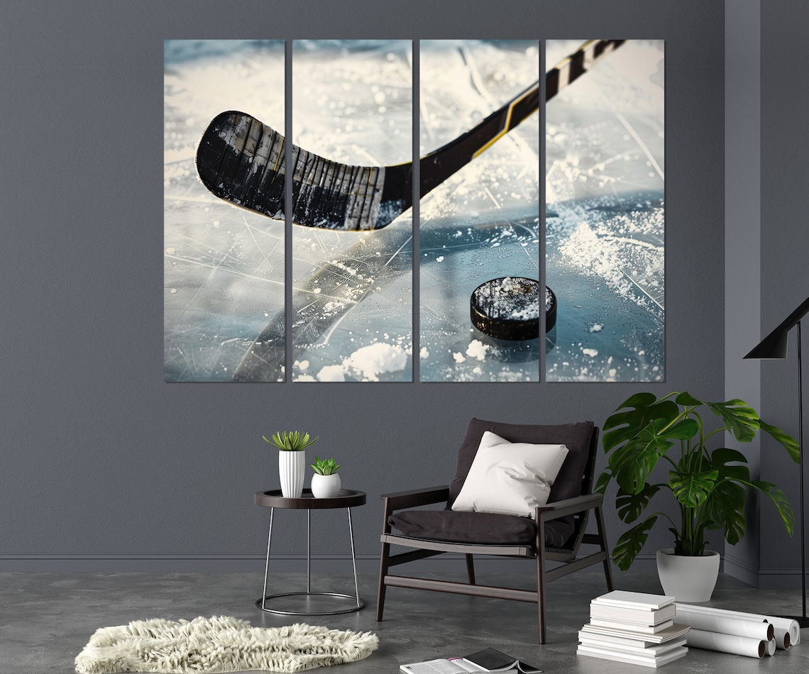 Abstract Ice Hockey Stick and Puck Wall Art Print - Image 2