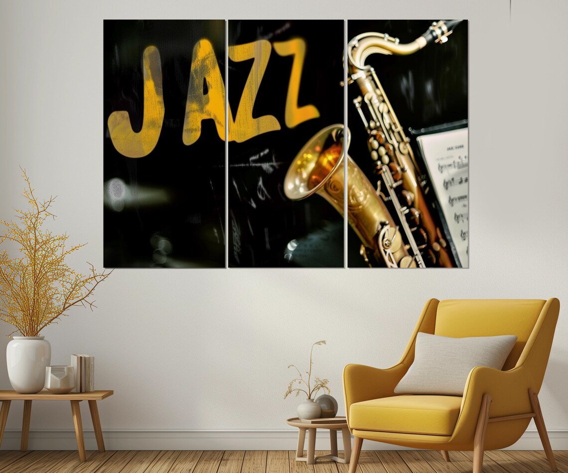 Jazz Saxophone Music Art Gold Brass Instrument Black Background Wall Art Print - Image 4