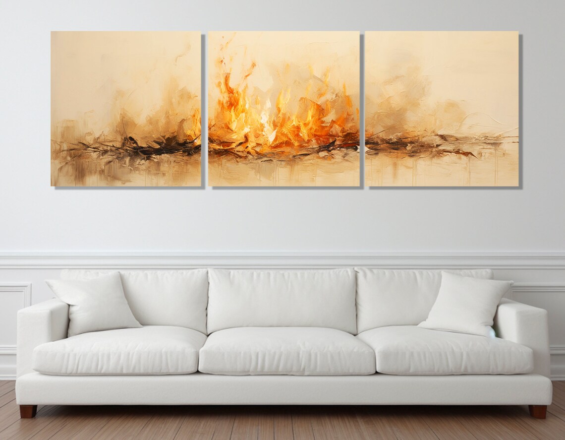 Abstract Burning Fire Print Large Panoramic Wall Art Housewarming Gift Modern Bedroom Wall Decor Framed And Ready To Hang - Image 4