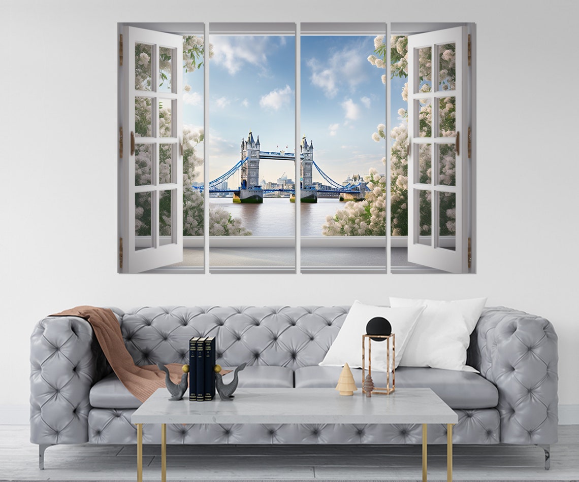 Open Window Tower Bridge London Blossom Frame Faux Window Poster - Image 2