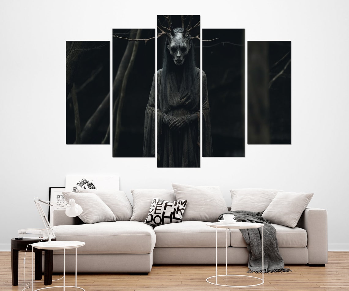 Antlered Ghost Figure In Dark Forest Gothic Horror Wall Art Poster - Image 3