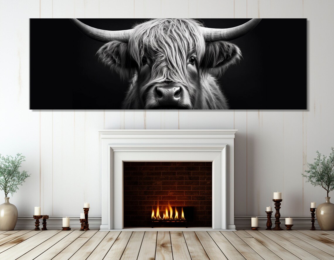 Highland Cow Modern Black and White Scottish Art Print
