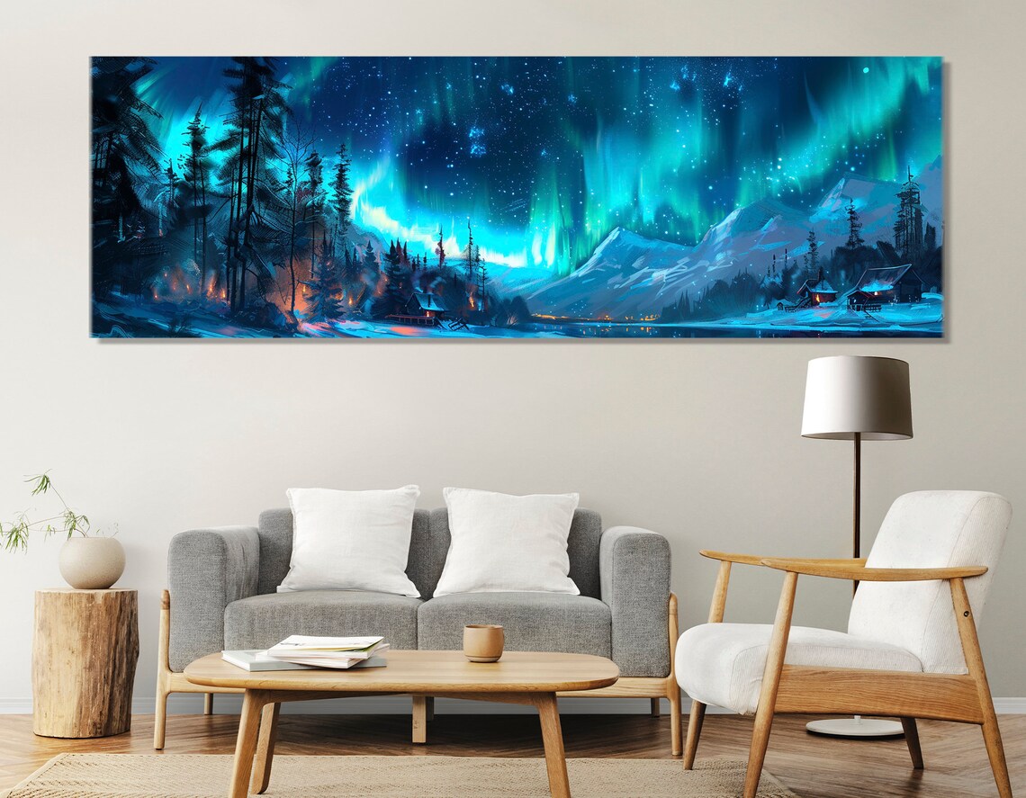 Northern Lights Aurora Borealis Landscape Art Print - Image 2
