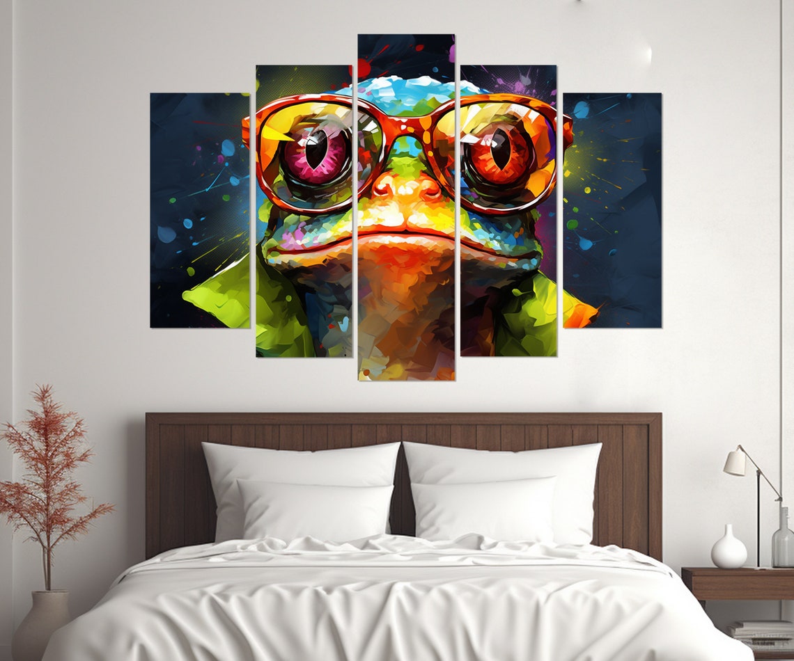 Colorful Frog Wearing Red Glasses Pop Art Quirky Animal Wall Art - Image 4