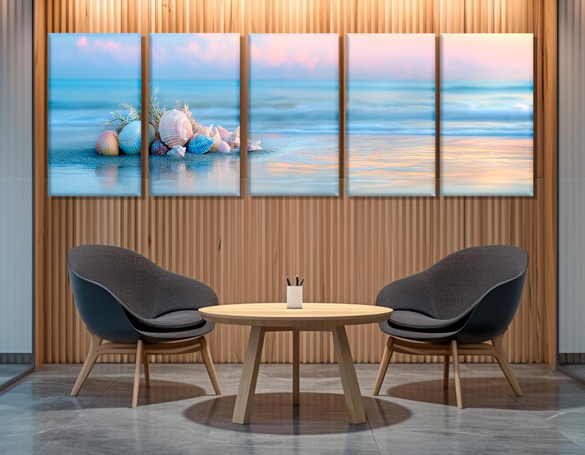 Pastel Seashells On Beach Sunset Soft Tones Ocean Shore Poster - Image 3