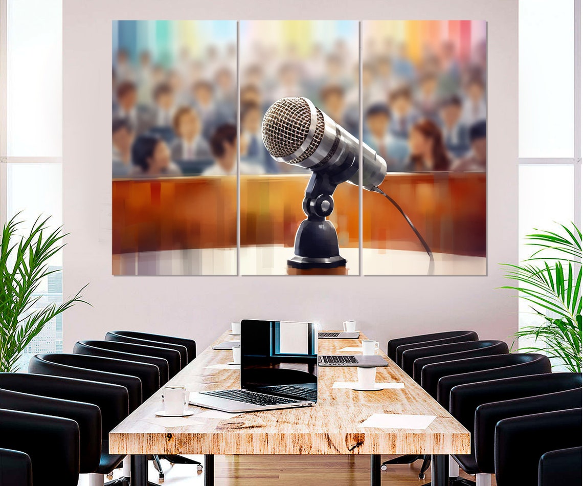 Vintage Microphone Blurred Audience Stage Lecturer Wall Art Poster - Image 2