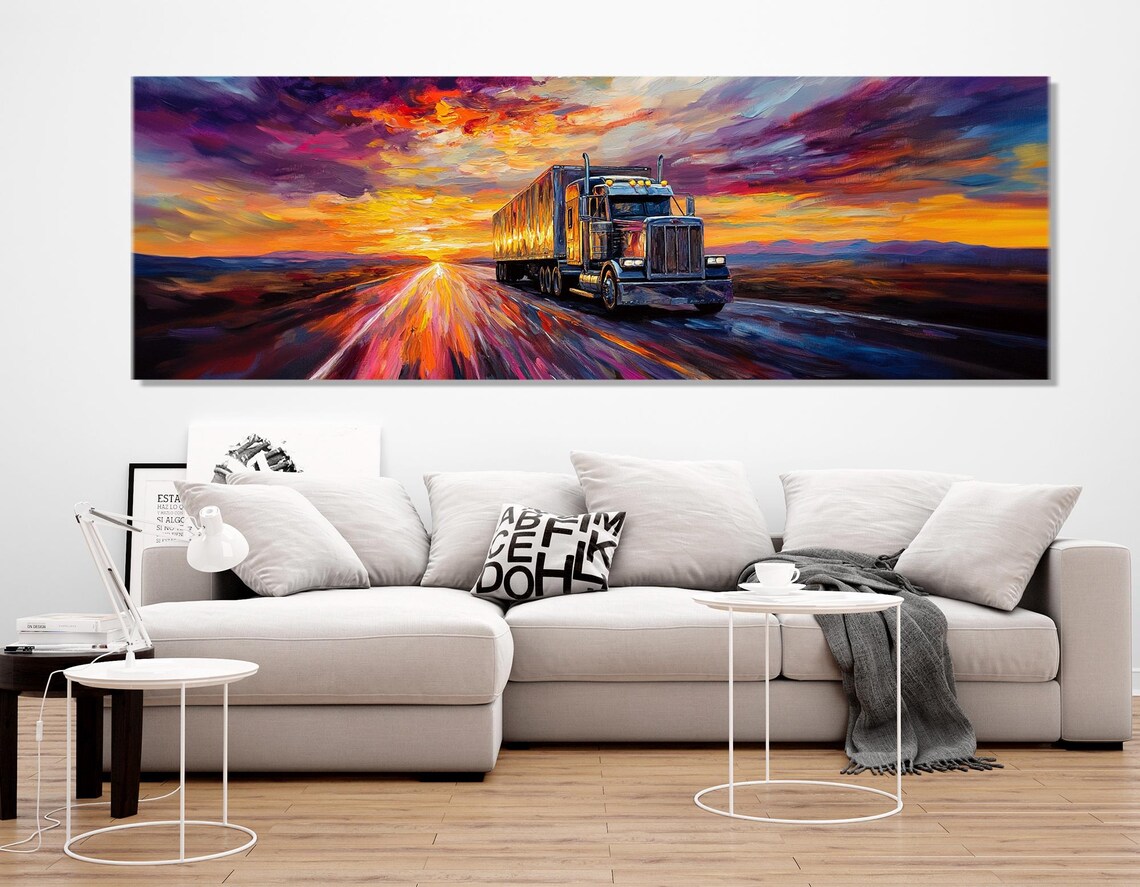 Truck On Highway Cargo Logistics Wall Art Print