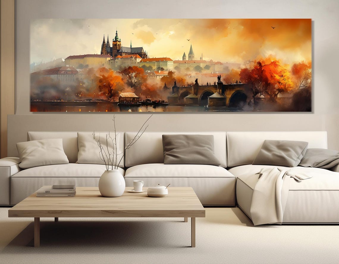 Prague Castle Charles Bridge Golden Autumn Mist Skyline Travel Poster - Image 2