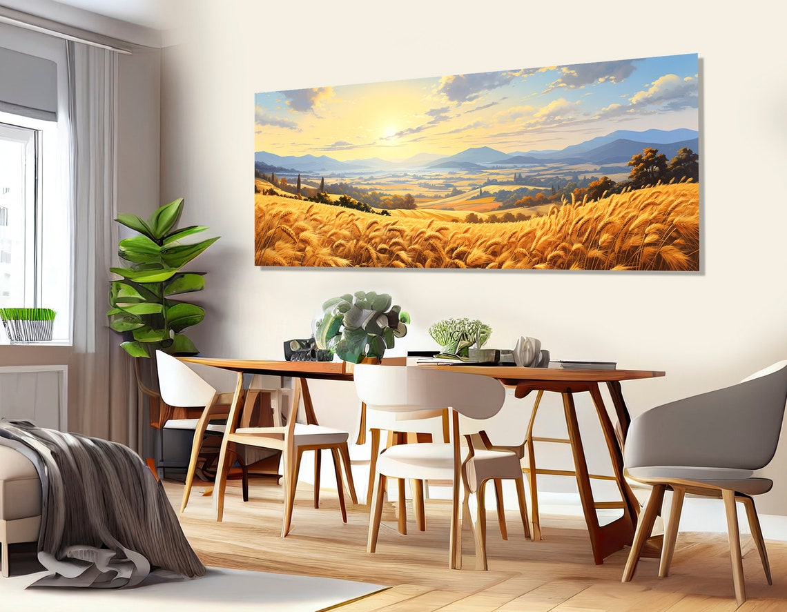 Golden Wheat Field Sunset Rolling Hills Panoramic Rustic Art Poster - Image 4