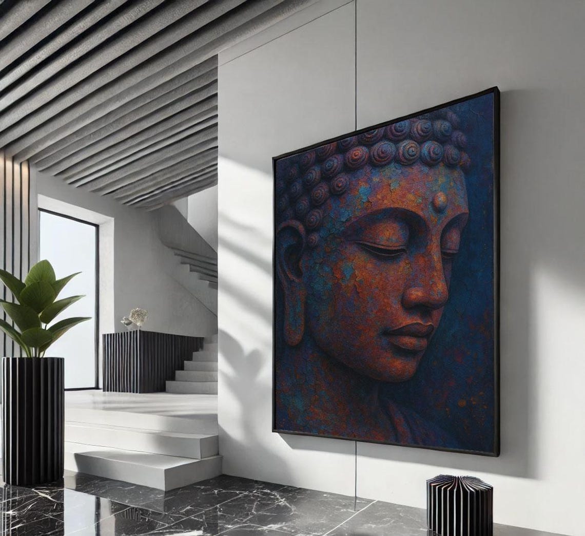 Textured Rust Copper Buddha Face Rustic Zen Meditation Poster