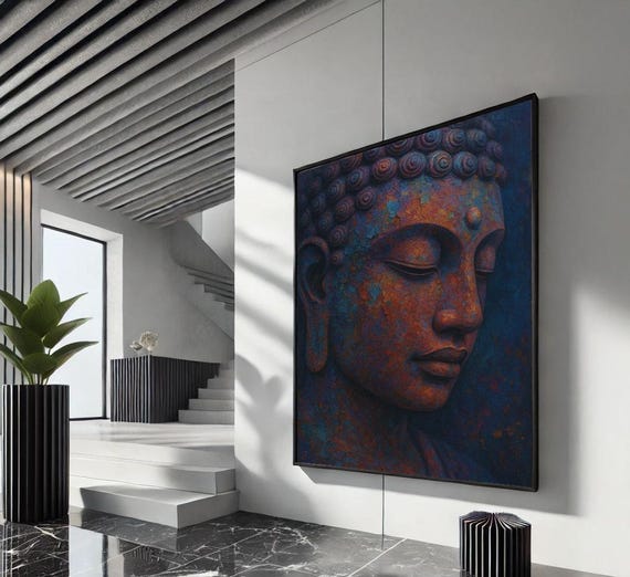 Tranquil Buddha Portrait Canvas Wall Art Print Rustic Zen Living Room Decor Statement Piece