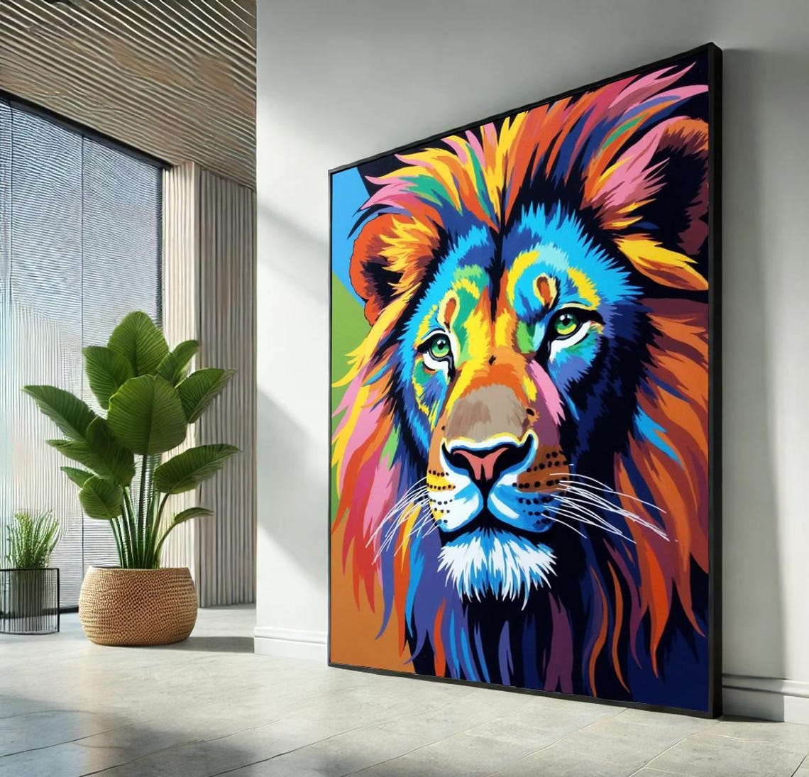 Colorful Lion Canvas Wall Art Print Abstract Painting Bold Animal Home Decor Gift For Unique Lovers