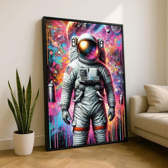 Astronaut Cosmic Galaxy Visor Colorful Graffiti Space Fantasy Art Poster