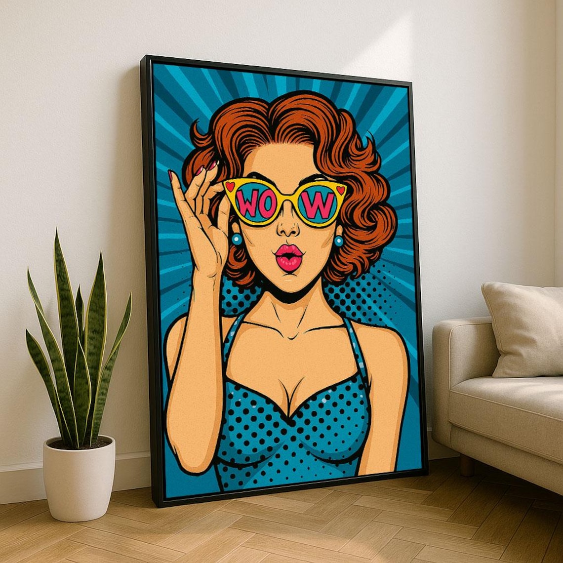 Bold Vibrant Pop Art Woman WOW Sunglasses Retro Pinup Style Wall Art