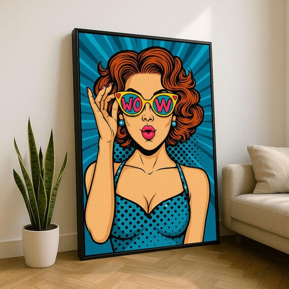 Vibrant Pop Art Woman Canvas Wall Print Retro Living Room Decor Statement Piece