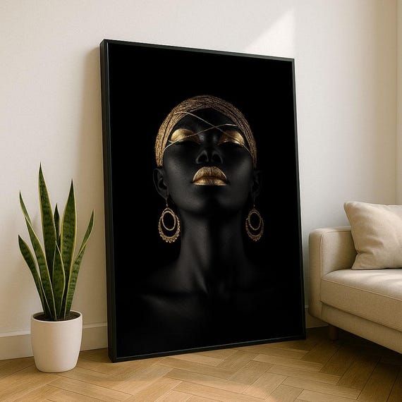 Bold African Woman Portrait Canvas Wall Art Print Modern Living Room Decor Statement Piece