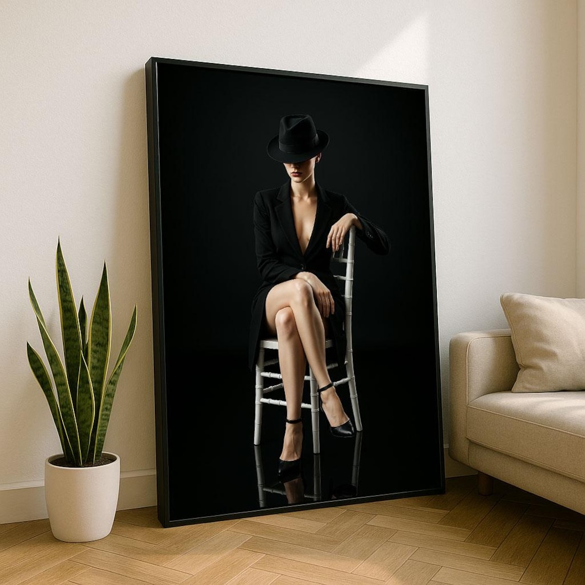 Sophisticated Woman In Black Blazer And Fedora Fashion Portrait Poster