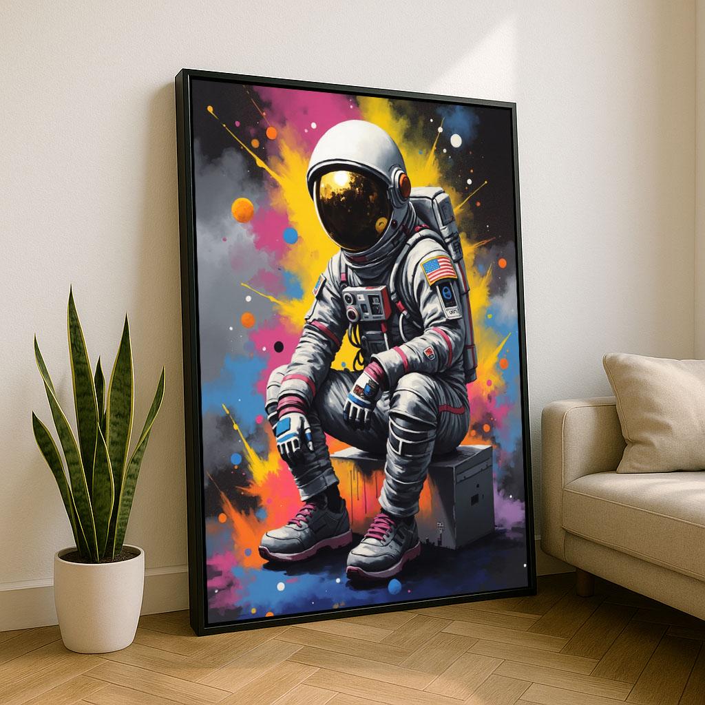 Astronaut Sitting Colorful Paint Splash Pop Art Style Wall Art