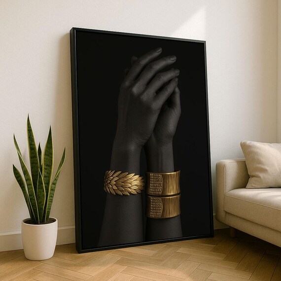 Elegant Black Hands With Gold Bracelets Minimalist Dark Art Poster