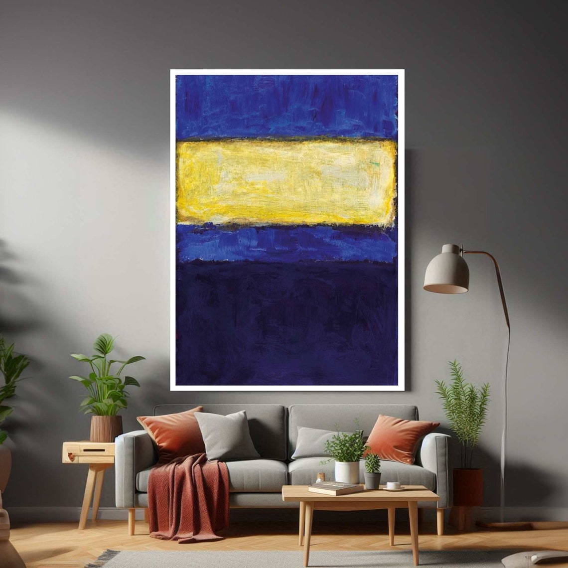 Blue Yellow Color Field Abstract Blocks Modern Minimalist Art Poster