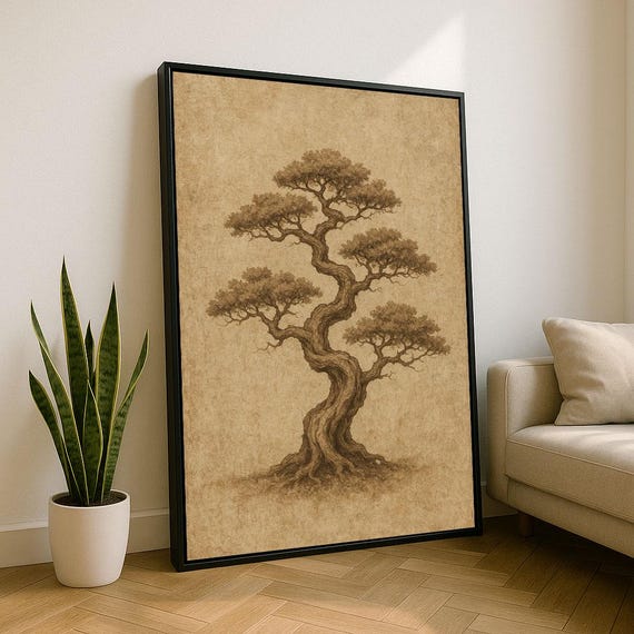 Elegant Bonsai Tree Canvas Wall Art Print Minimalist Living Room Decor Statement Piece