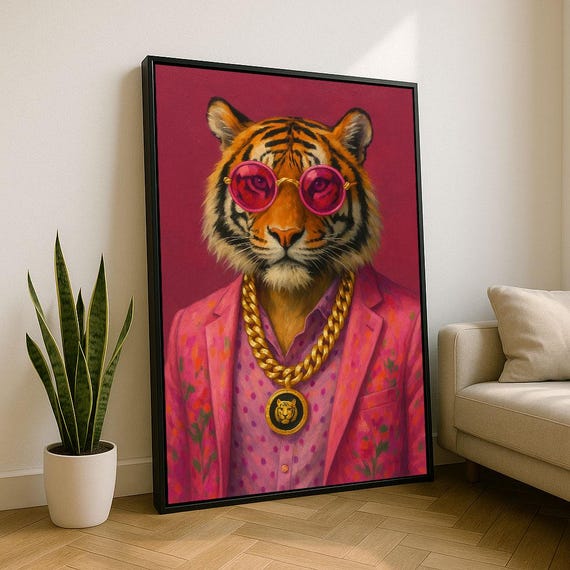 Bold Tiger In Sunglasses Canvas Wall Art Print Retro Pop Living Room Decor Statement Piece