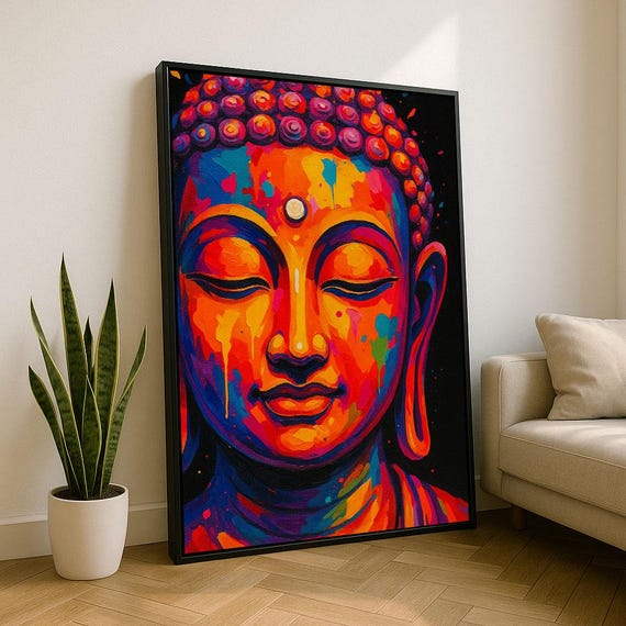 Colorful Buddha Face Neon Pop Art Spiritual Meditation Poster
