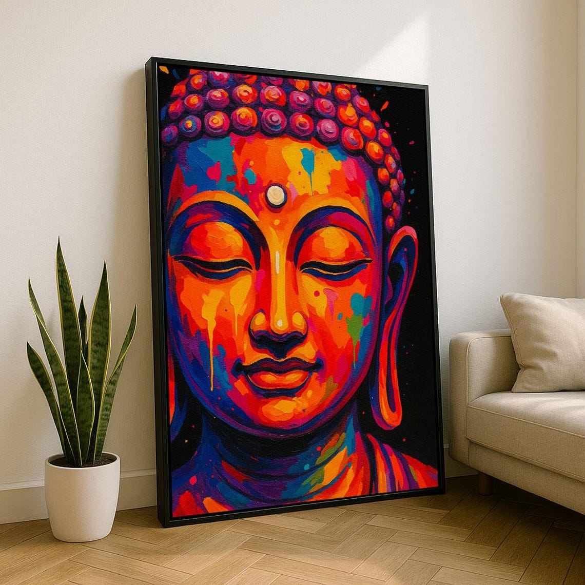 Colorful Buddha Face Neon Pop Art Spiritual Meditation Poster