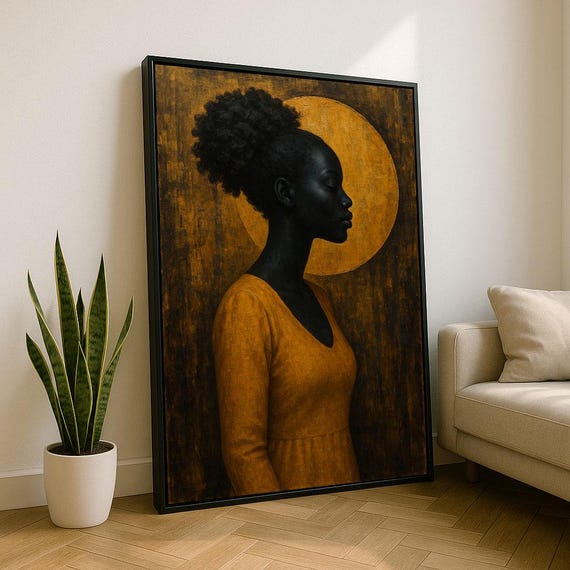Bold African Woman Portrait Canvas Wall Art Print Modern Living Room Decor Statement Piece