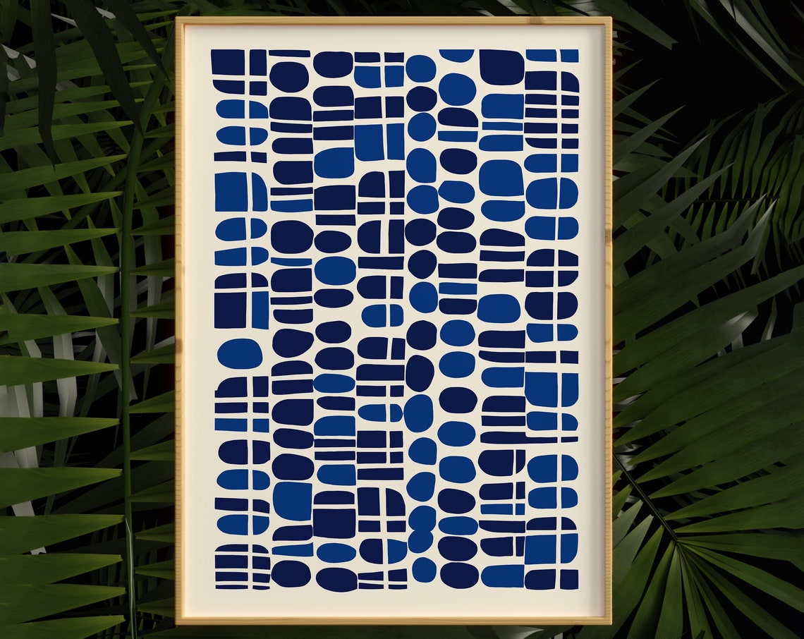 Mid Century Modern Blue Geometric Shapes Abstract Graphic Print