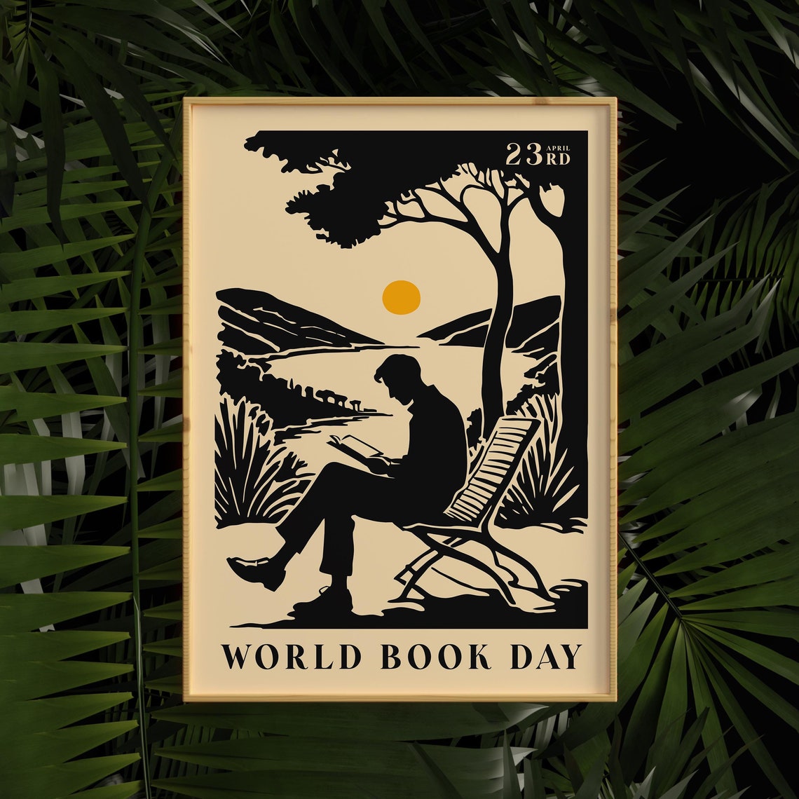 World Book Day Reader by the Lake Silhouette April 23 Poster
