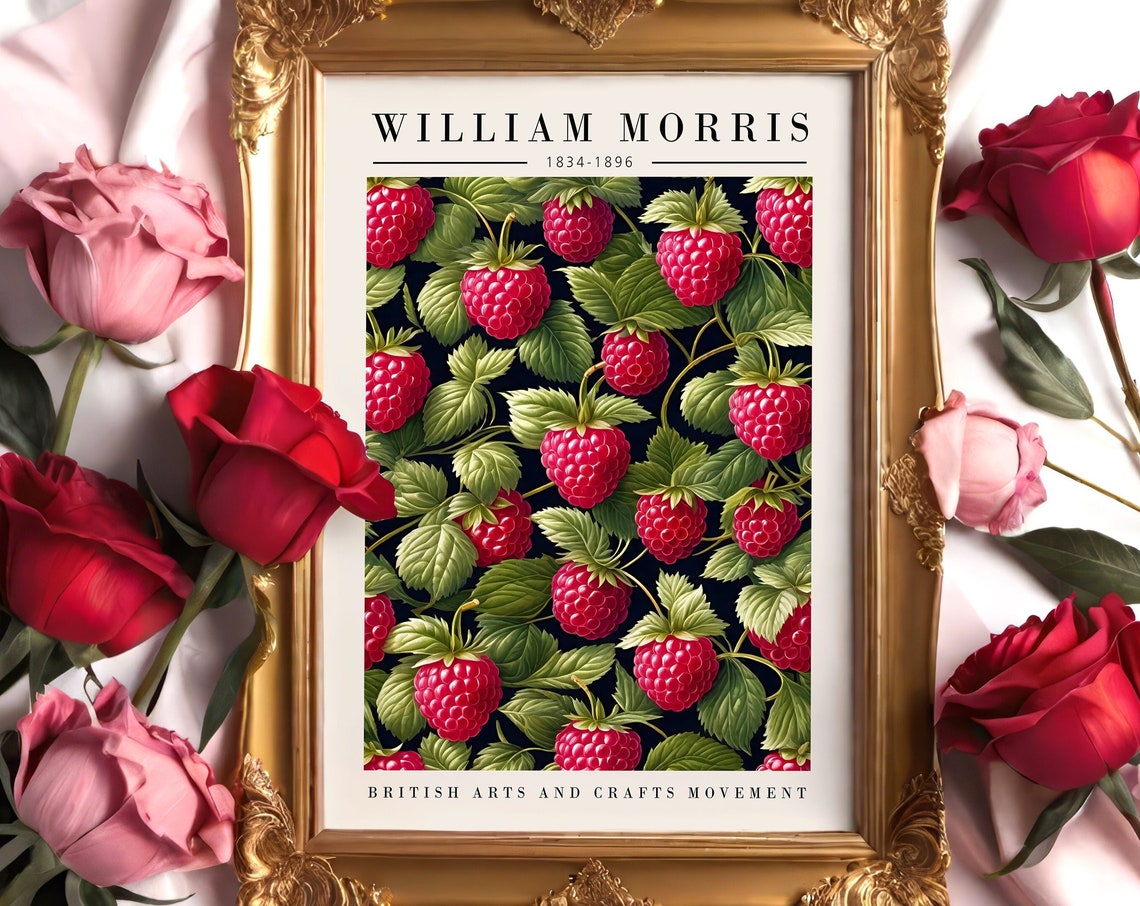 William Morris Raspberry Botanical British Arts and Crafts Poster