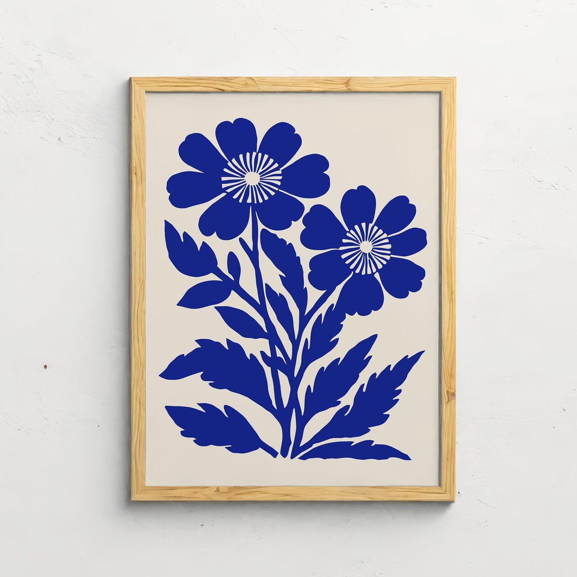 Modern Minimalist Blue Floral Cutout Silhouette Botanical Print