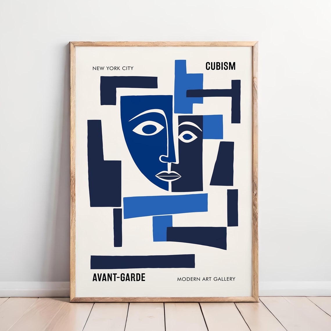 Blue Cubism Face New York City Modern Art Gallery Exhibition Poster