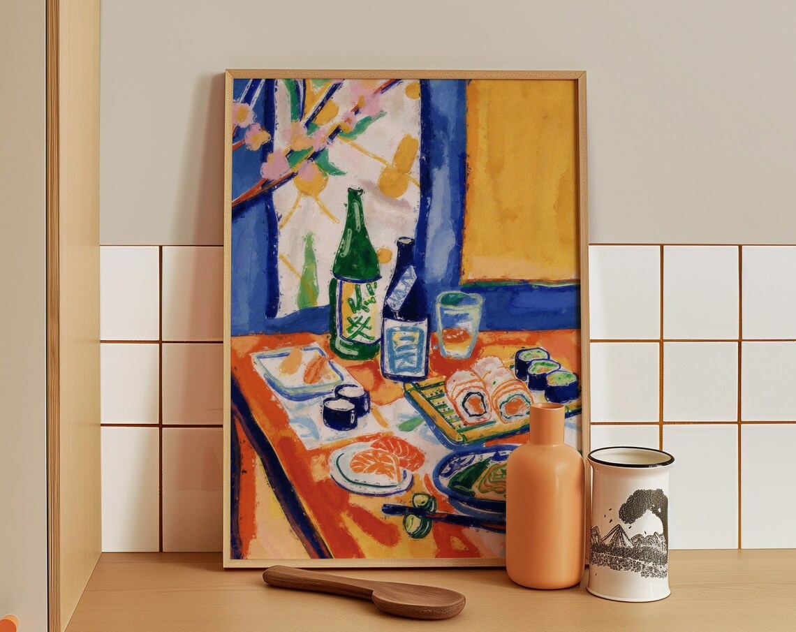 Japanese Sushi Dinner Table Painting Kitchen Food Art Poster