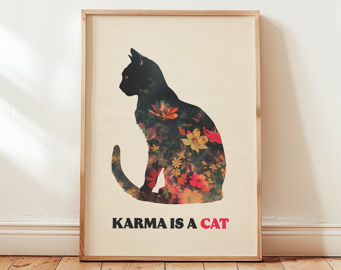 Karma Is A Cat Botanical Art Print, Midnights Decor