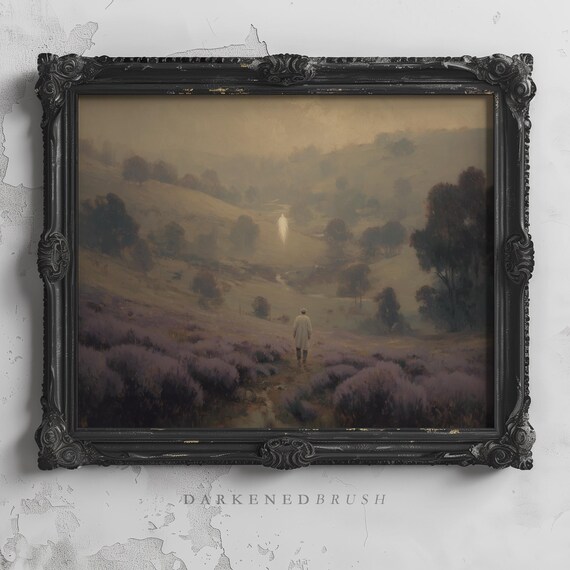Man Walking Toward Holy Angel Misty Lavender Hills Christian Wall Art
