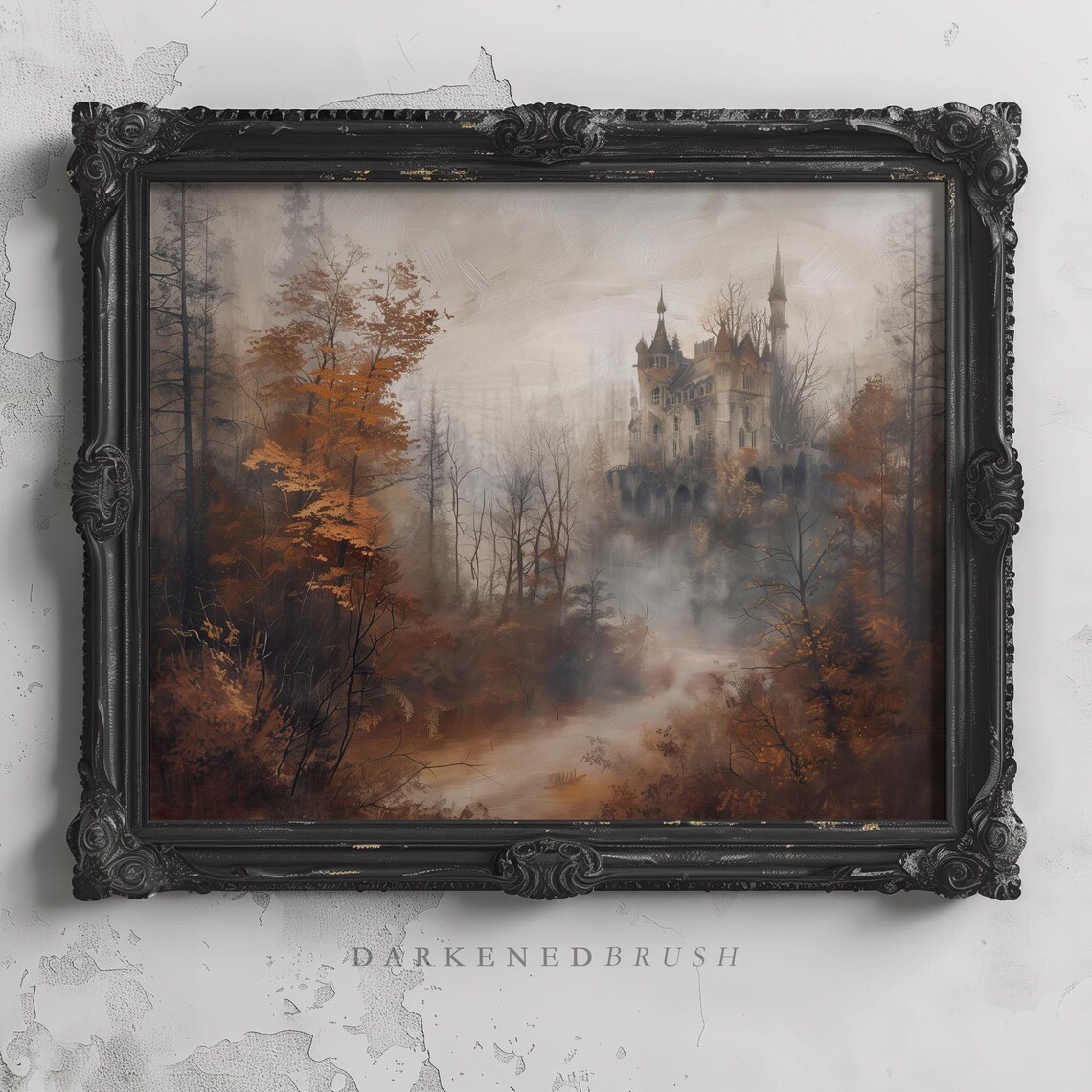 Autumn Mist Castle Foggy Forest Dark Academia Fantasy Wall Art