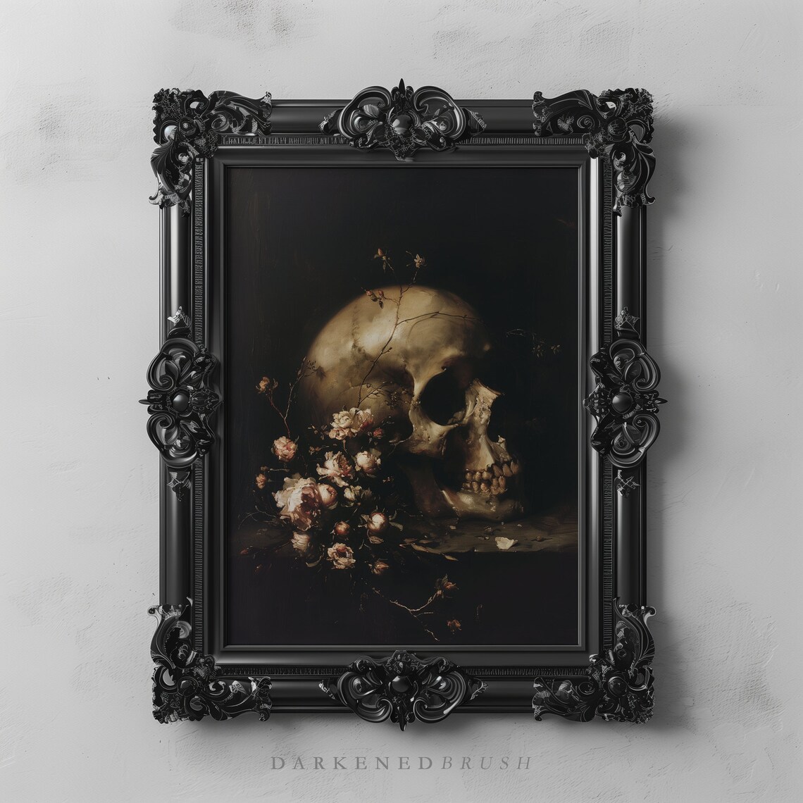 Dark Floral Skull Botanical Gothic Art Print