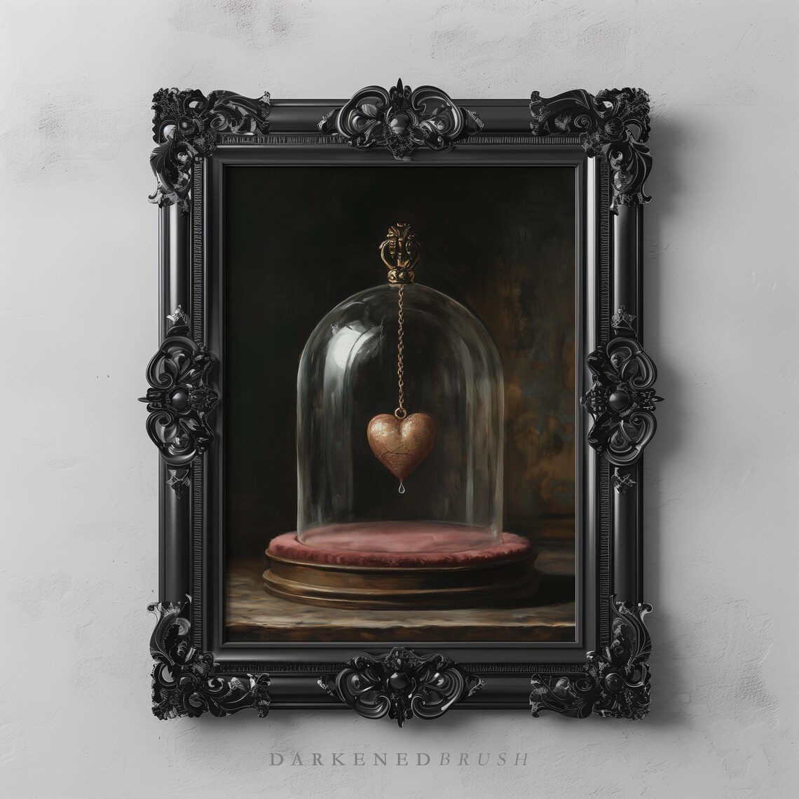 Broken Heart Under Glass Bell Jar, Gothic Print